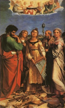 Santa Cecilia con los santos Pablo Juan Evangelistas Agustín y María Magdalena maestro Rafael Pinturas al óleo